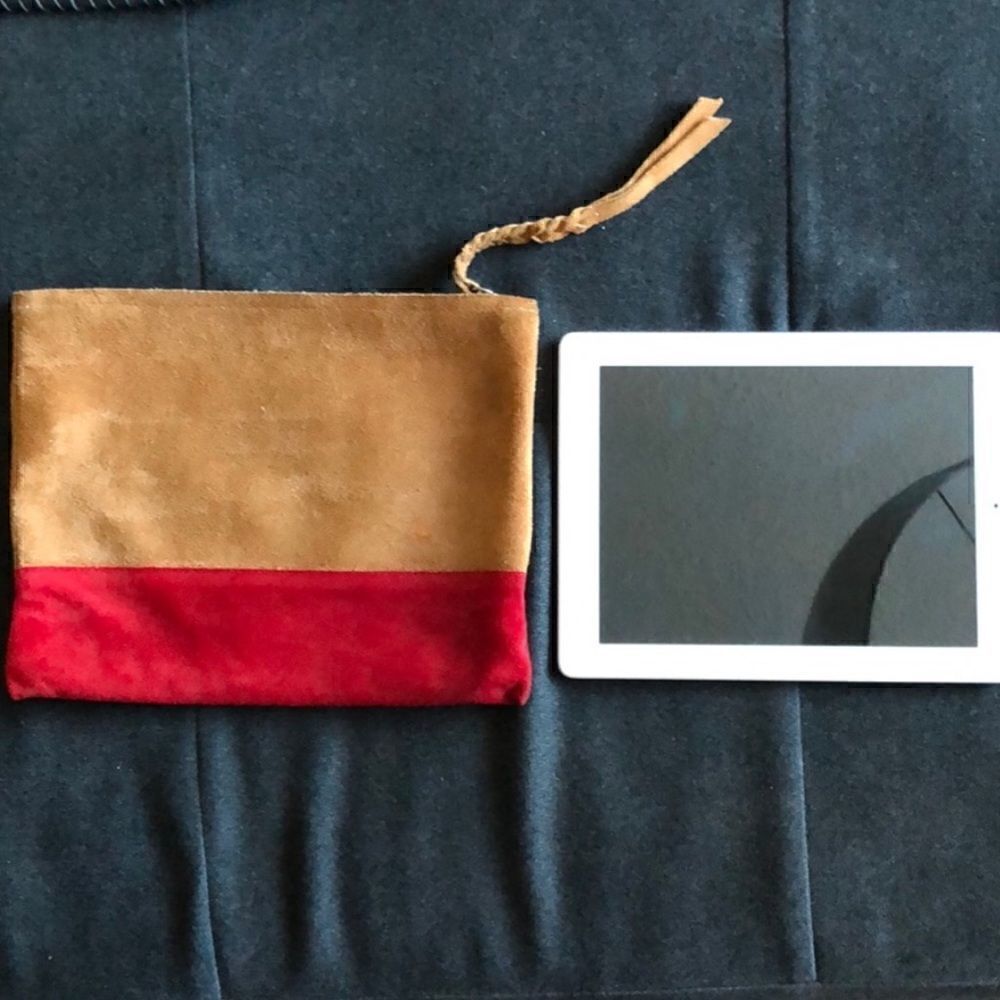 LIKE NEW Suede Clutch Large Red Tan Genuine Bag - Picture 2 of 7